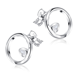 Circle Shaped With CZ Stone Silver Ear Stud STS-5495